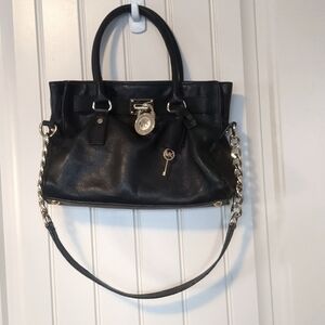 Michael Michael Kors Black Leather Handbag with Gold Accents